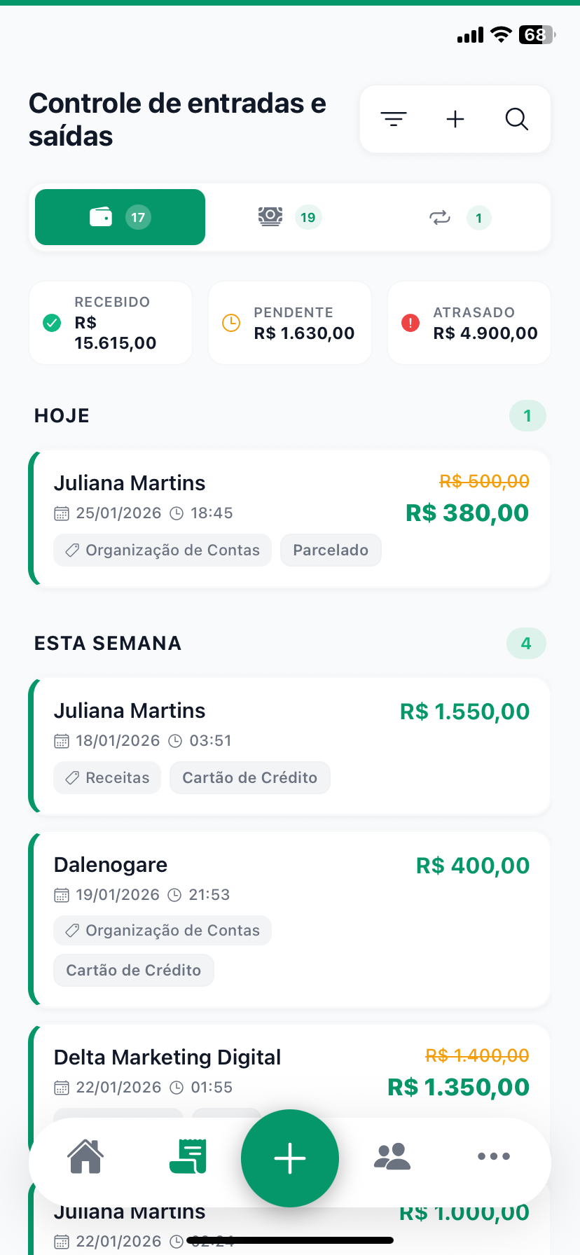 Tela de Transações VIO App